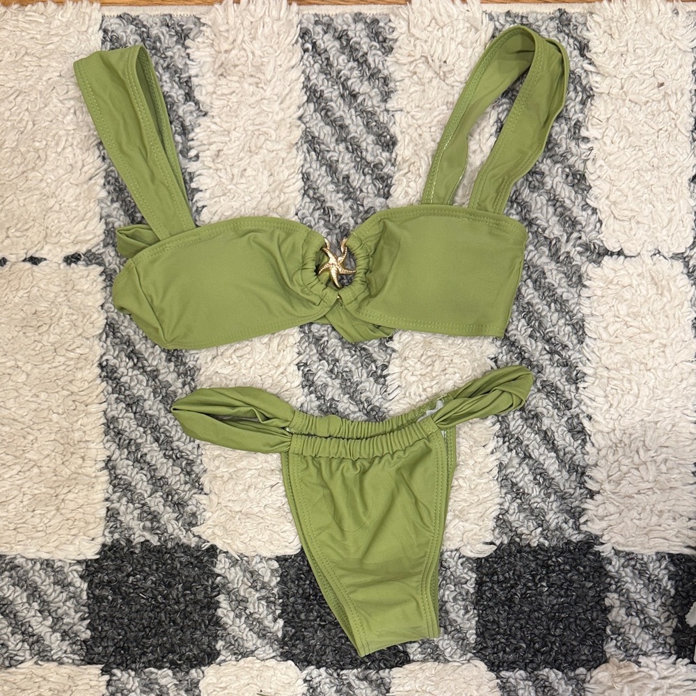 SHEIN Olive Green Ring Front Bikini Set